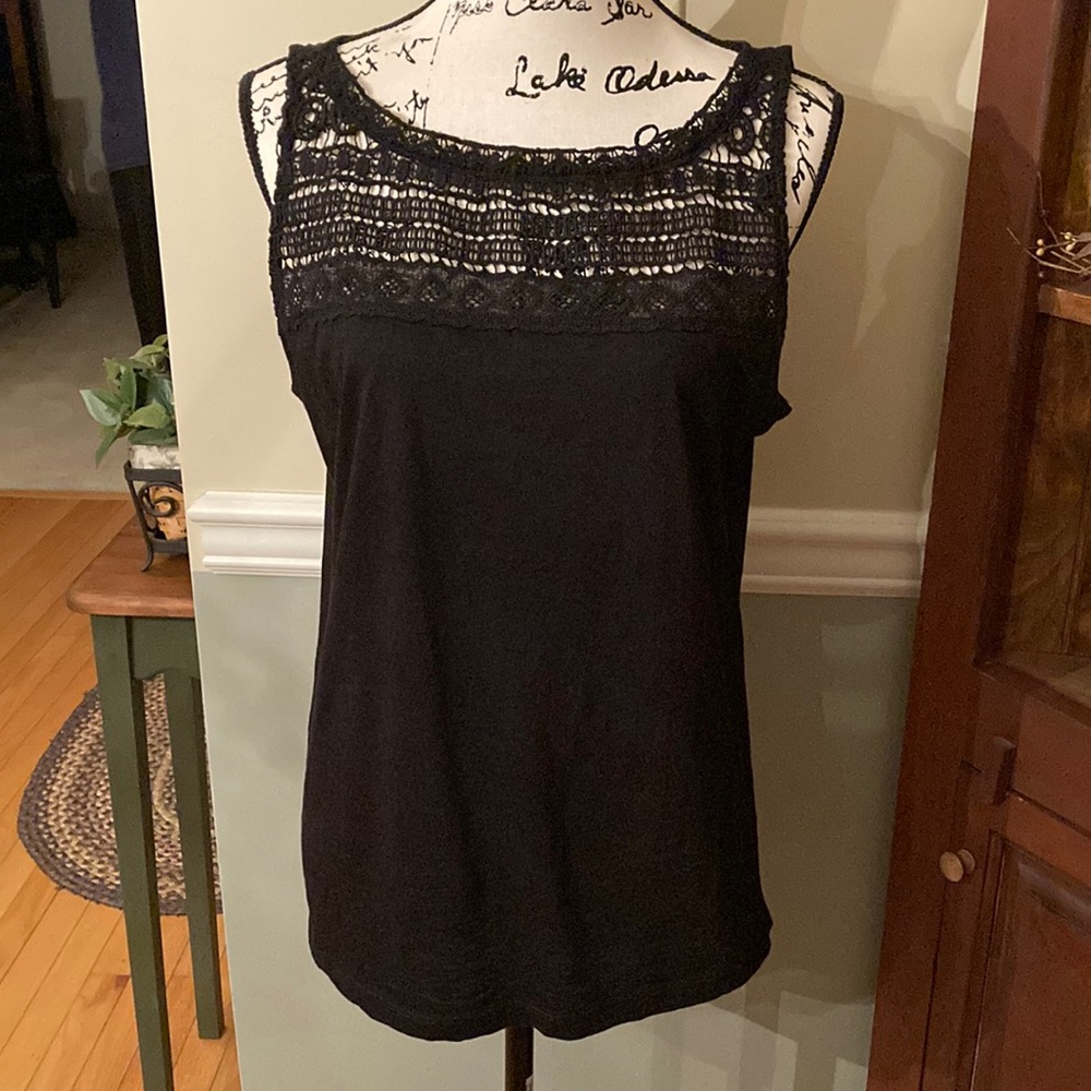 Loft black lace detail tank top